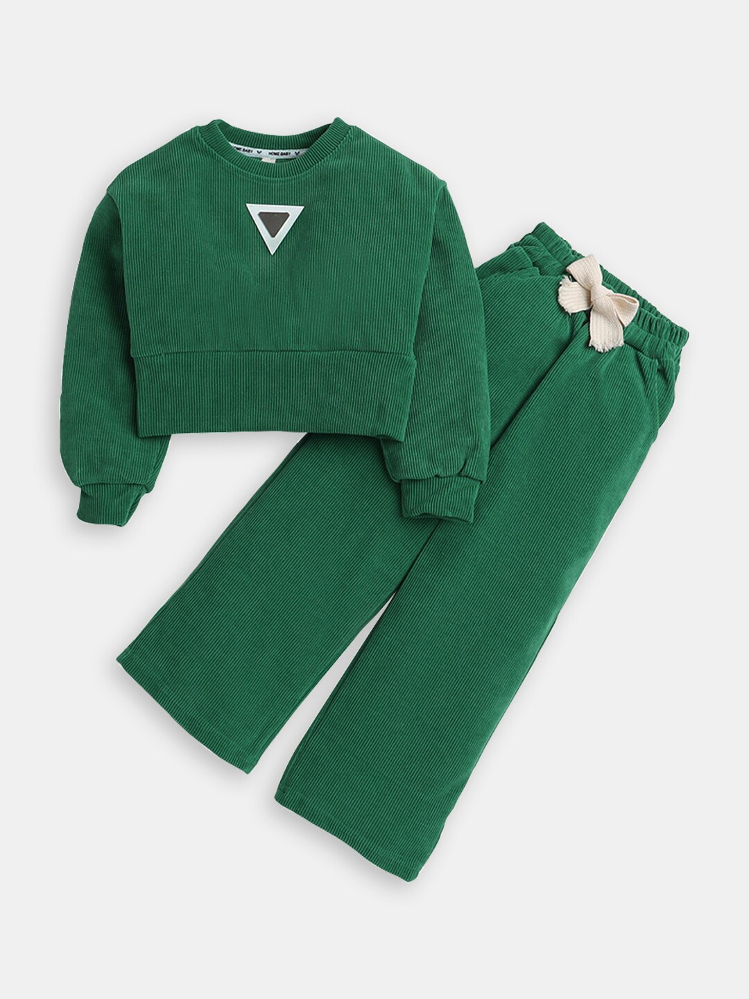 

Hopscotch Girls Round Neck T-shirt with Trousers, Green