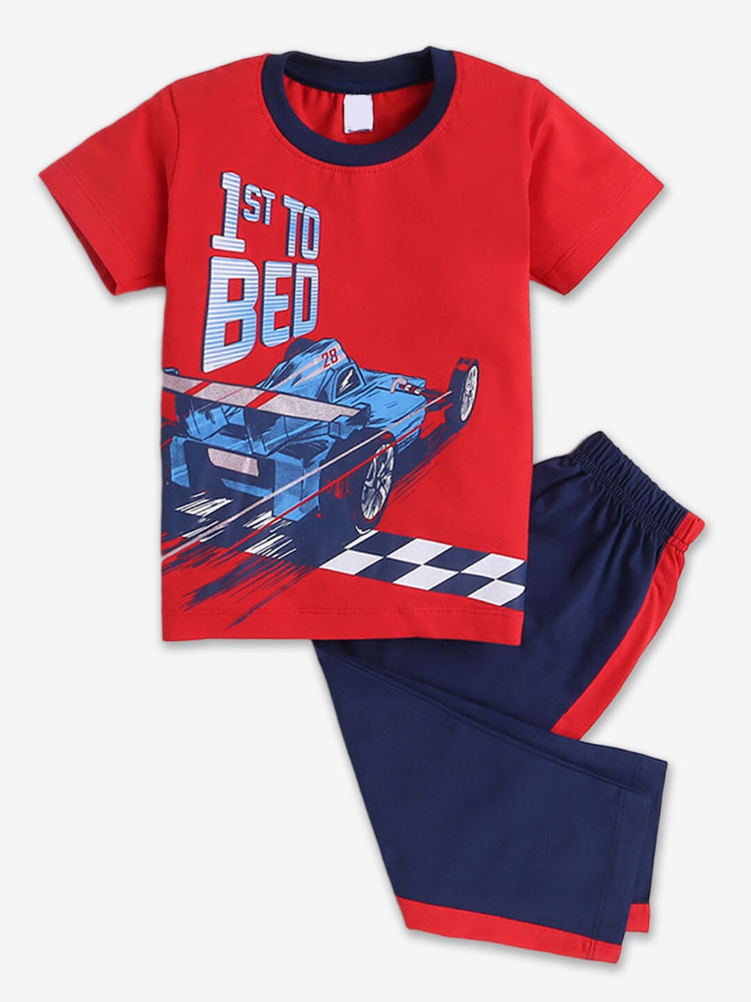 

Hopscotch Boys Printed Pure Cotton T-shirt With Pyjamas, Red