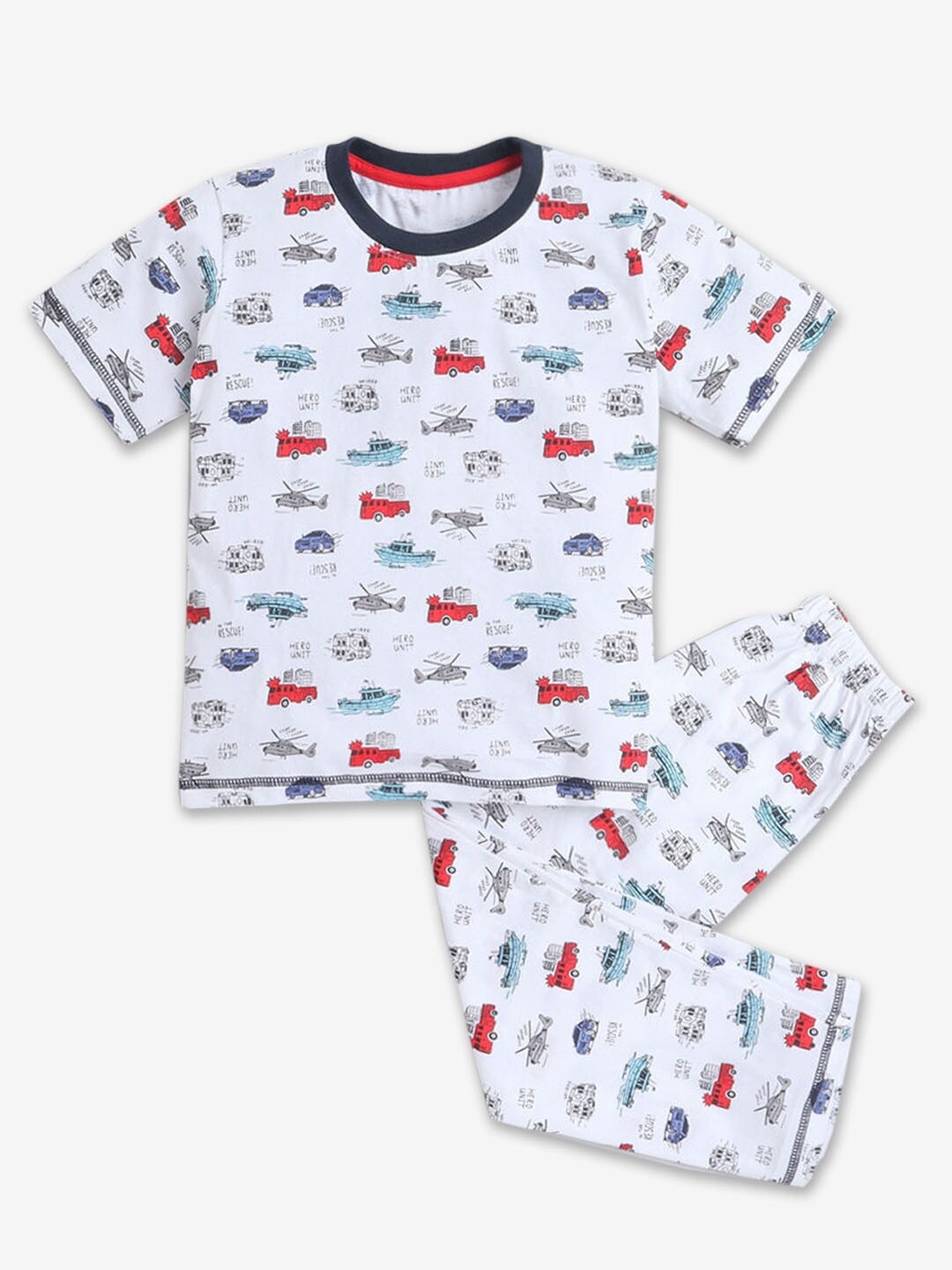 

Hopscotch Boys Printed Pure Cotton T-shirt With Pyjamas, White