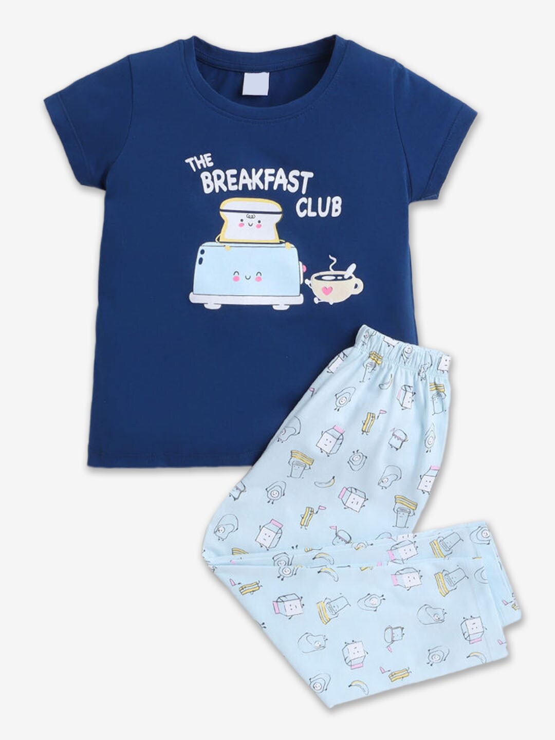 

Hopscotch Girls Printed Cotton T-shirt with Pyjamas, Blue