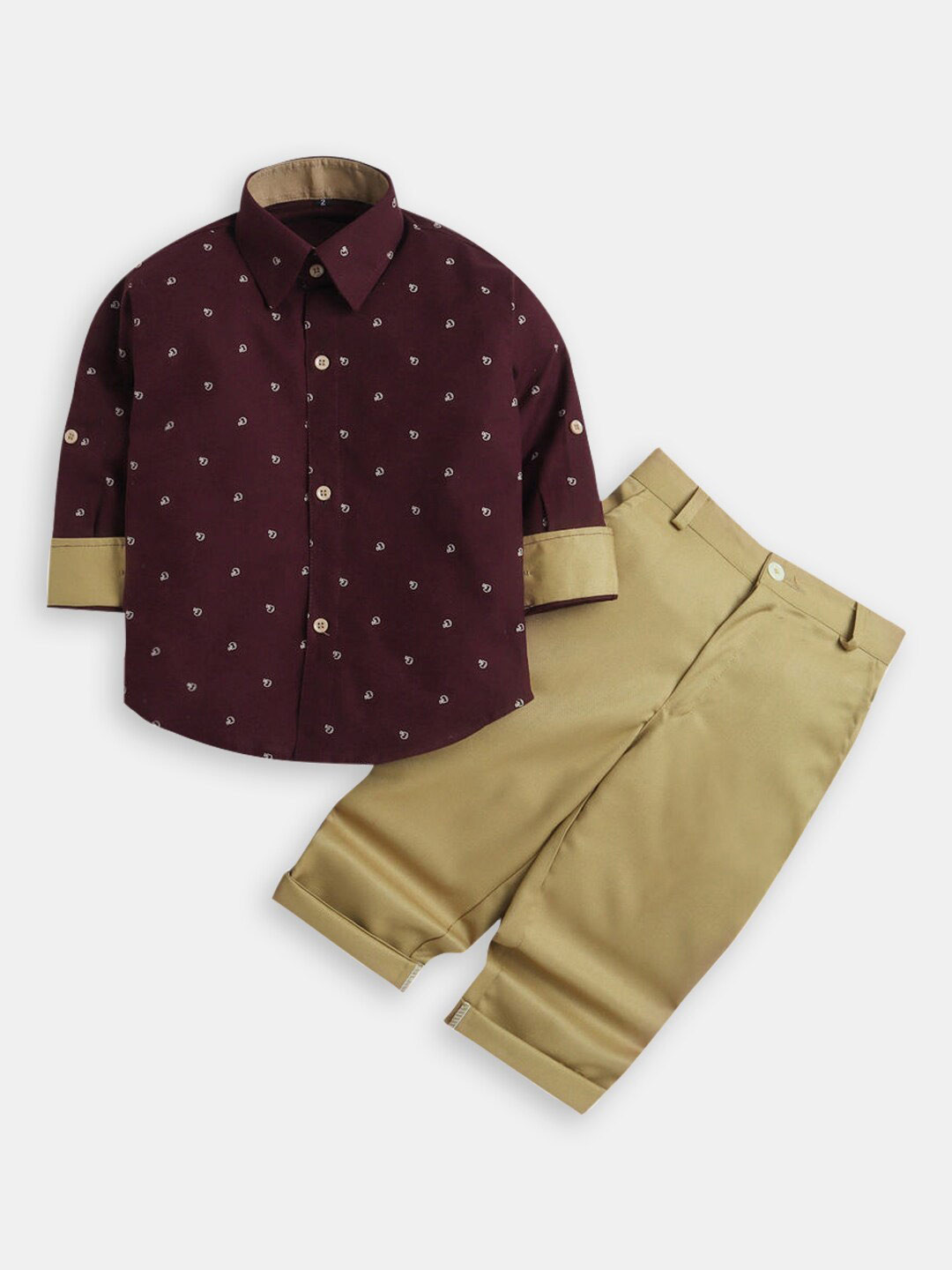 

Hopscotch Boys Printed Pure Cotton Shirt with Trousers Clothing Set, Burgundy