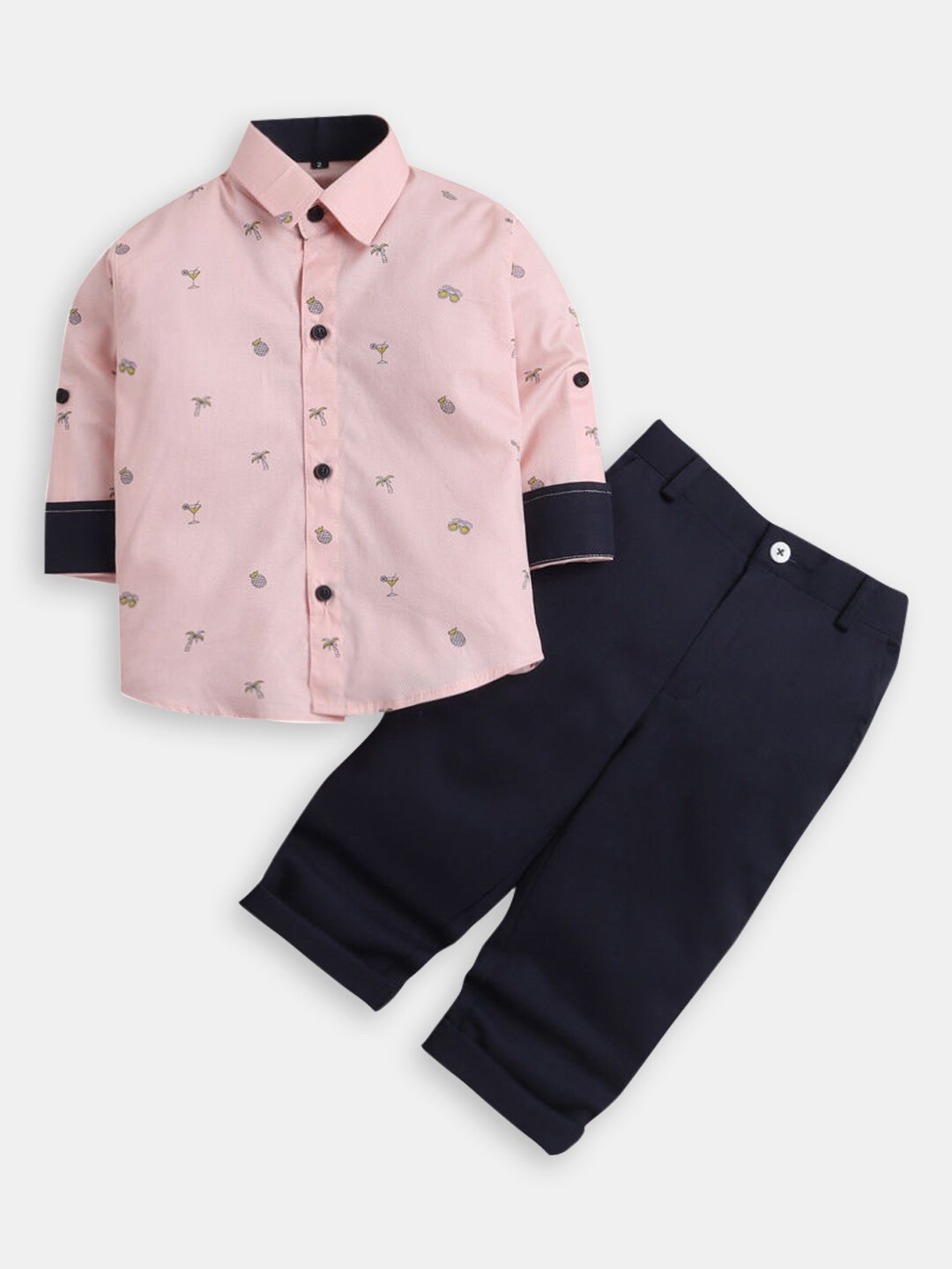 

Hopscotch Boys Printed Shirt with Trousers, Peach