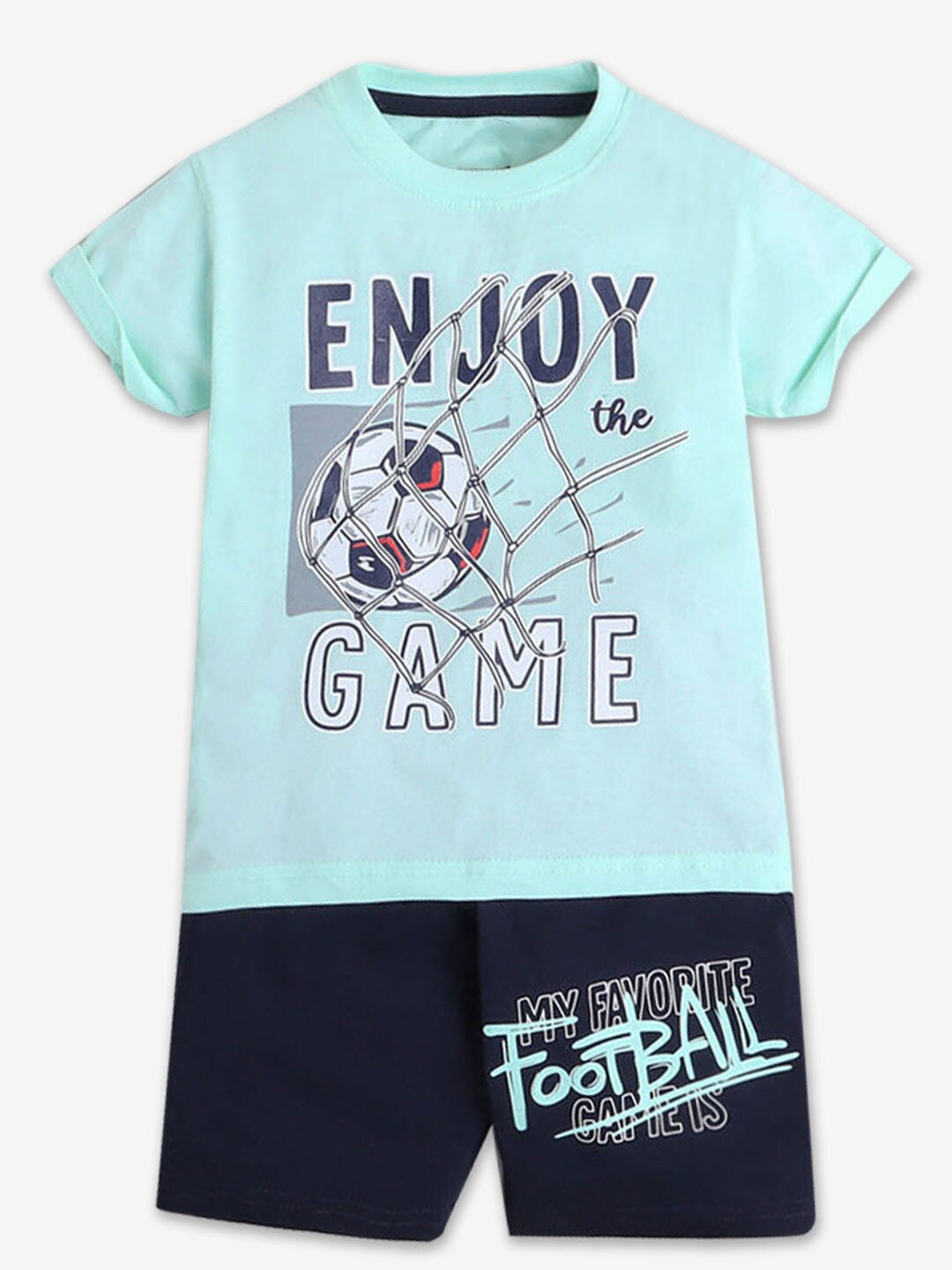 

Hopscotch Boys Printed Cotton T-shirt with Shorts, Green