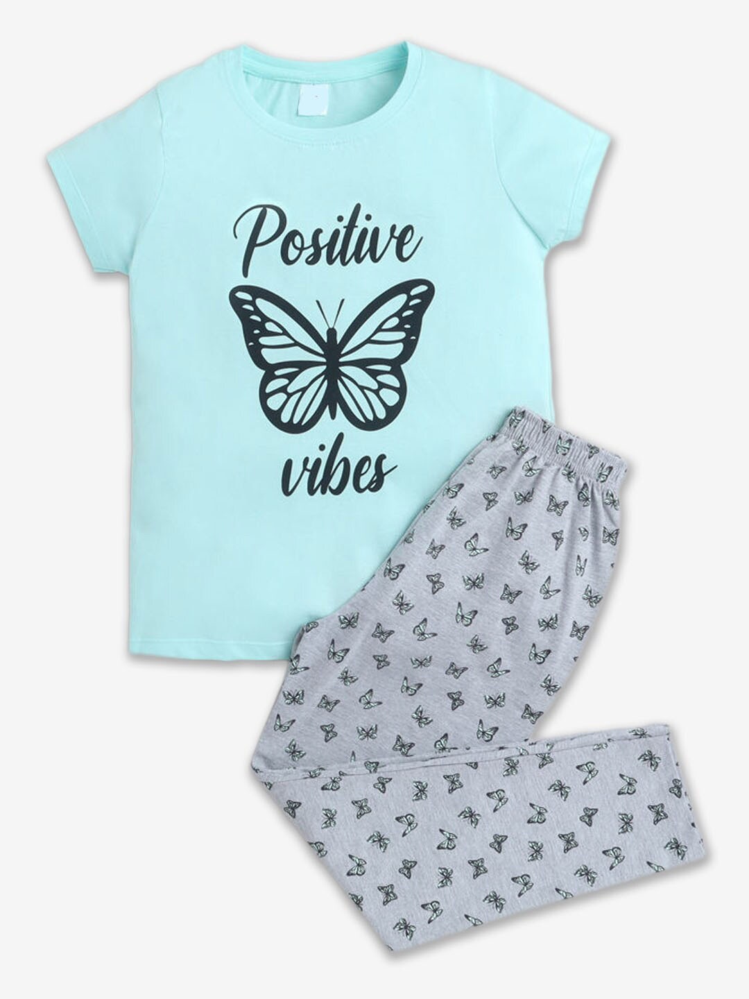 

Hopscotch Girls Printed Cotton T-shirt with Pyjamas, Blue
