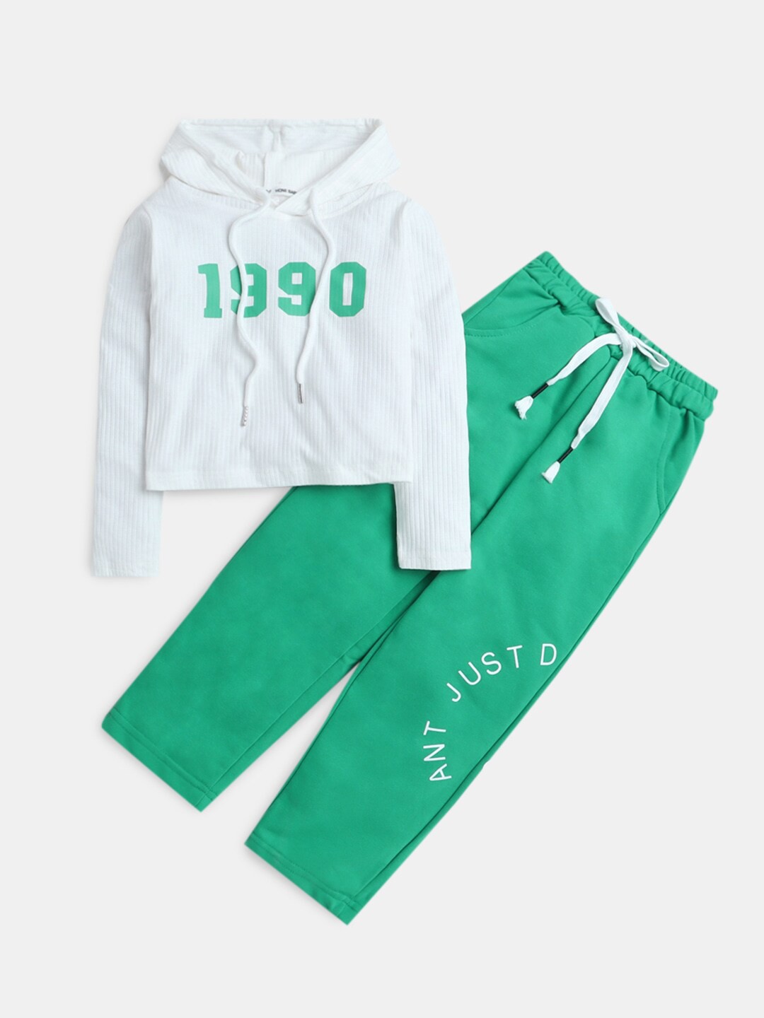 

Hopscotch Girls Printed Hooded T-shirt with Trousers, Green