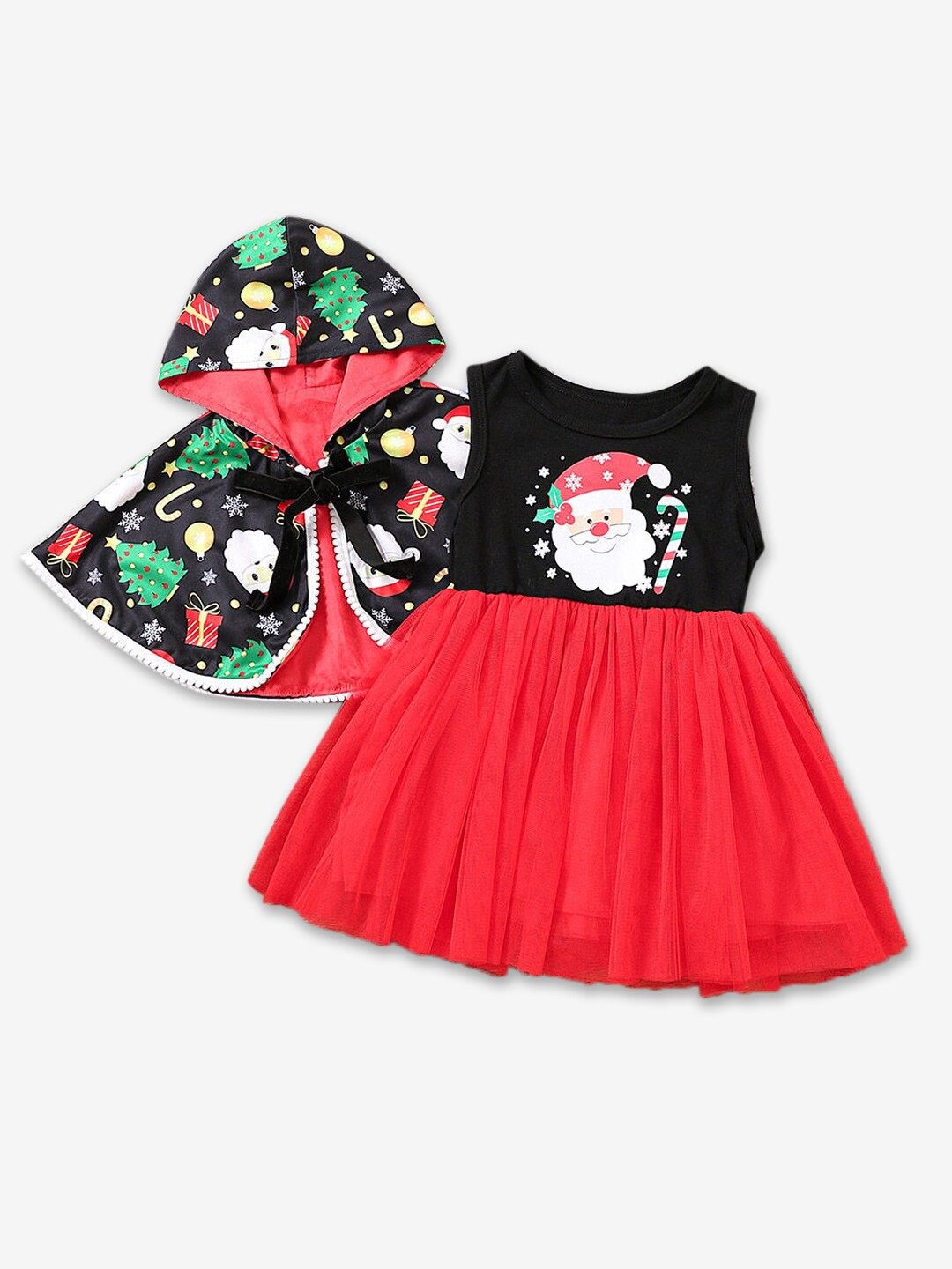 

Hopscotch Girls Printed Dress With Hooded Jacket Set, Black
