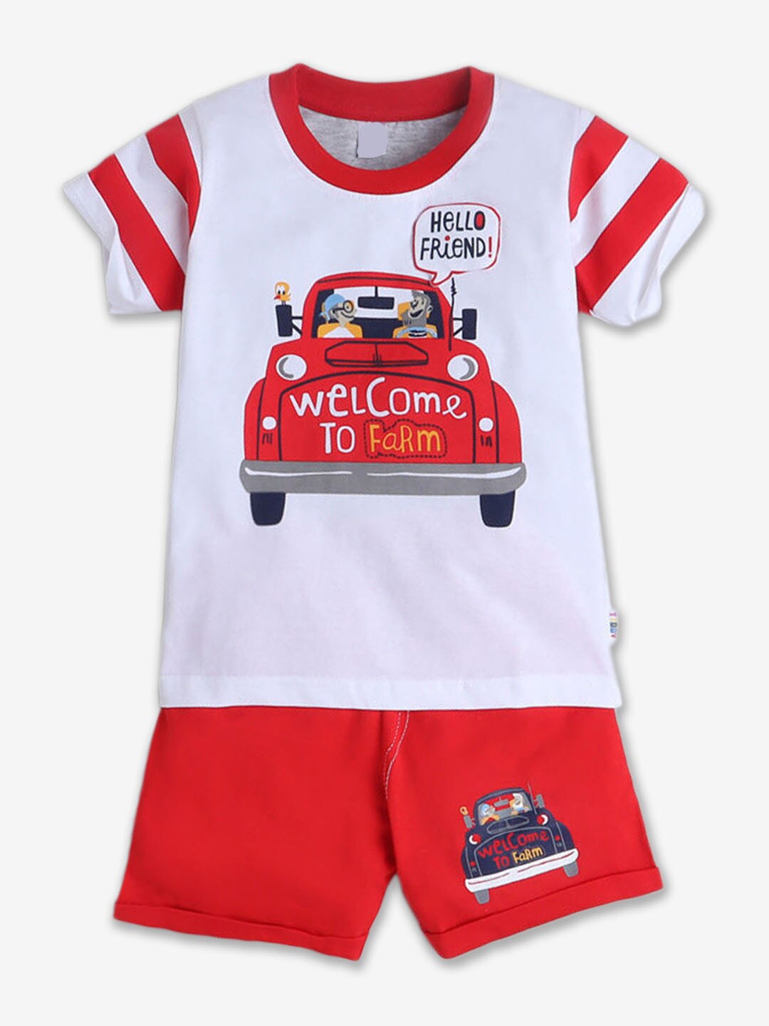 

Hopscotch Boys Printed Pure Cotton T-shirt With Shorts Set, Red