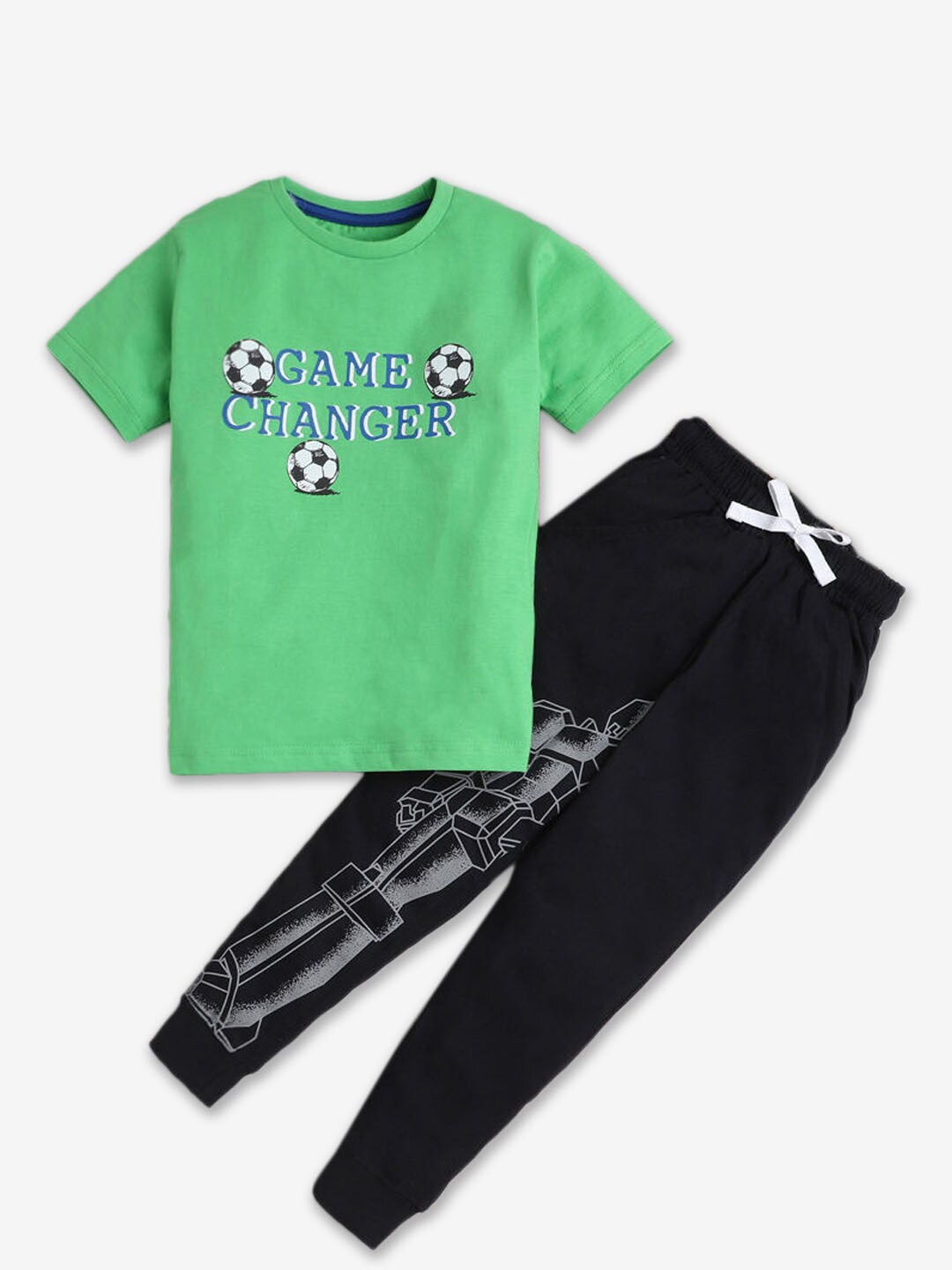 

Hopscotch Boys Printed T-shirt With Pyjamas Set, Green