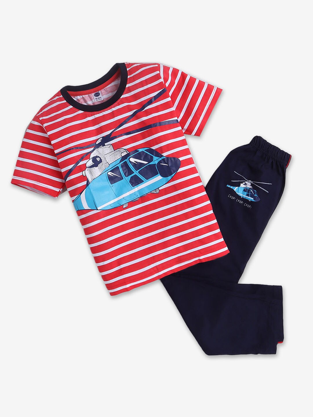 

Hopscotch Boys Striped Cotton T-Shirt with Pyjamas, Red