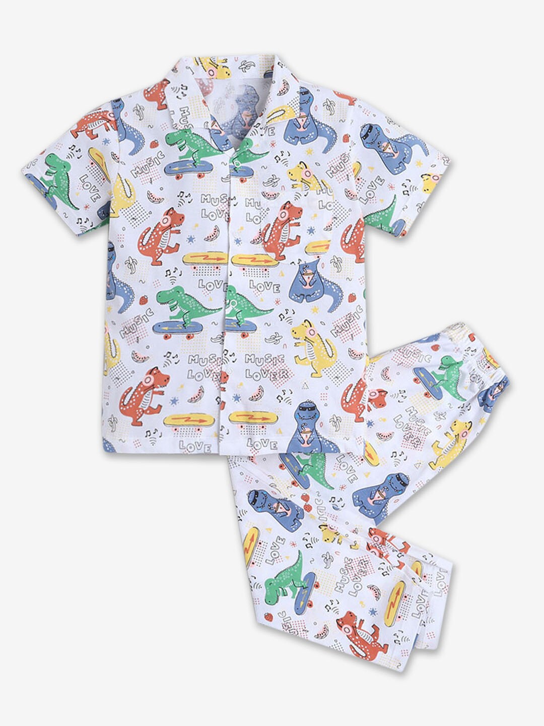 

Hopscotch Boys Conversational Printed Pure Cotton Night Suit, White