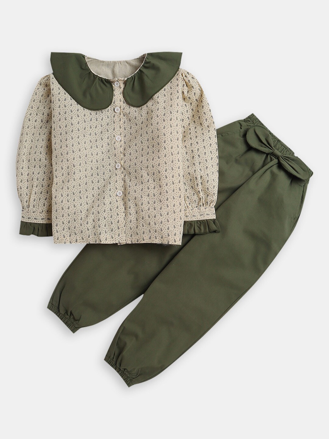 

Hopscotch Girls Printed Top with Trousers, Green
