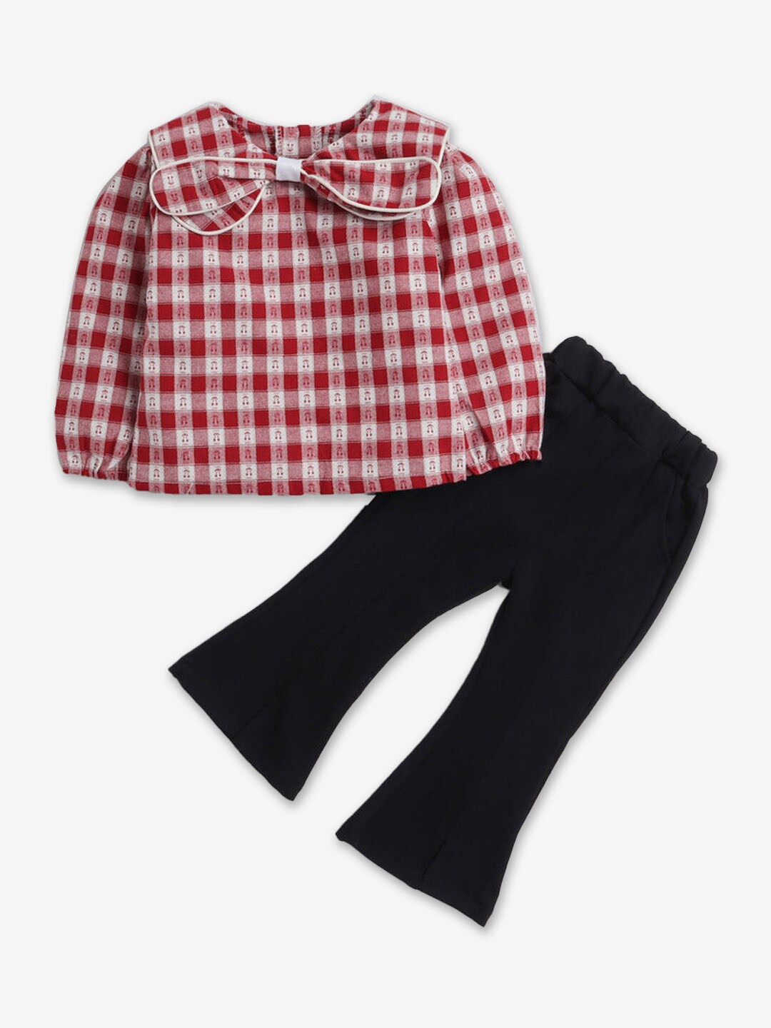 

Hopscotch Girls Checked Top With Trousers Set, Red