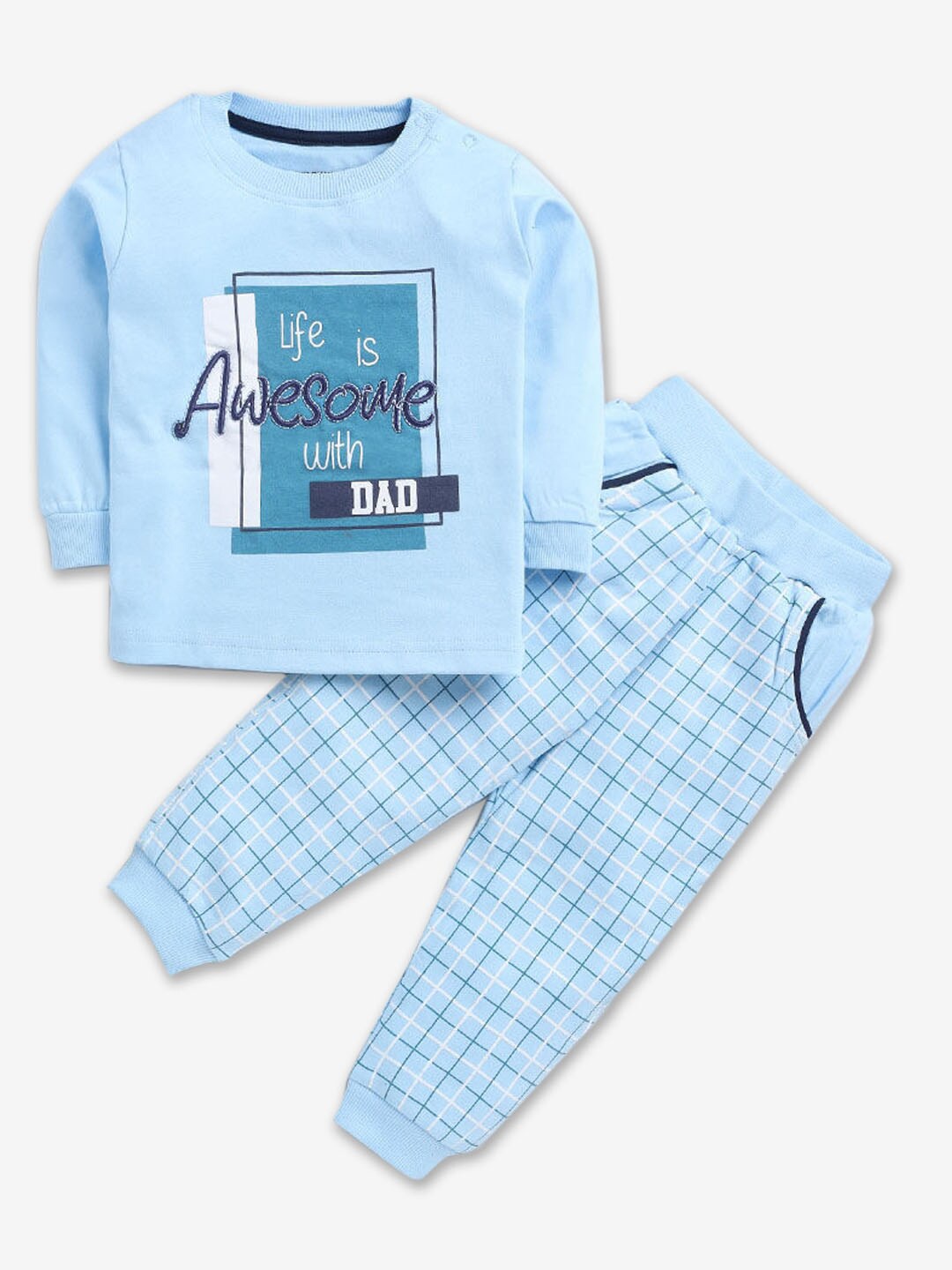 

Hopscotch Boys Printed Cotton T-shirt with Trousers, Blue
