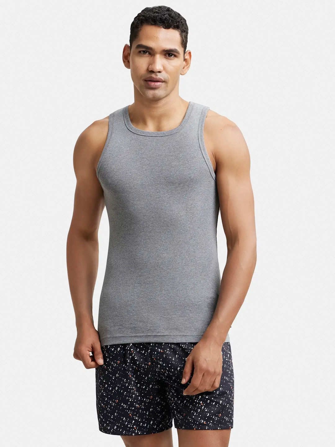 

Jockey Combed Cotton Rib Square Neck Sleeveless Vest-ZN14, Grey melange