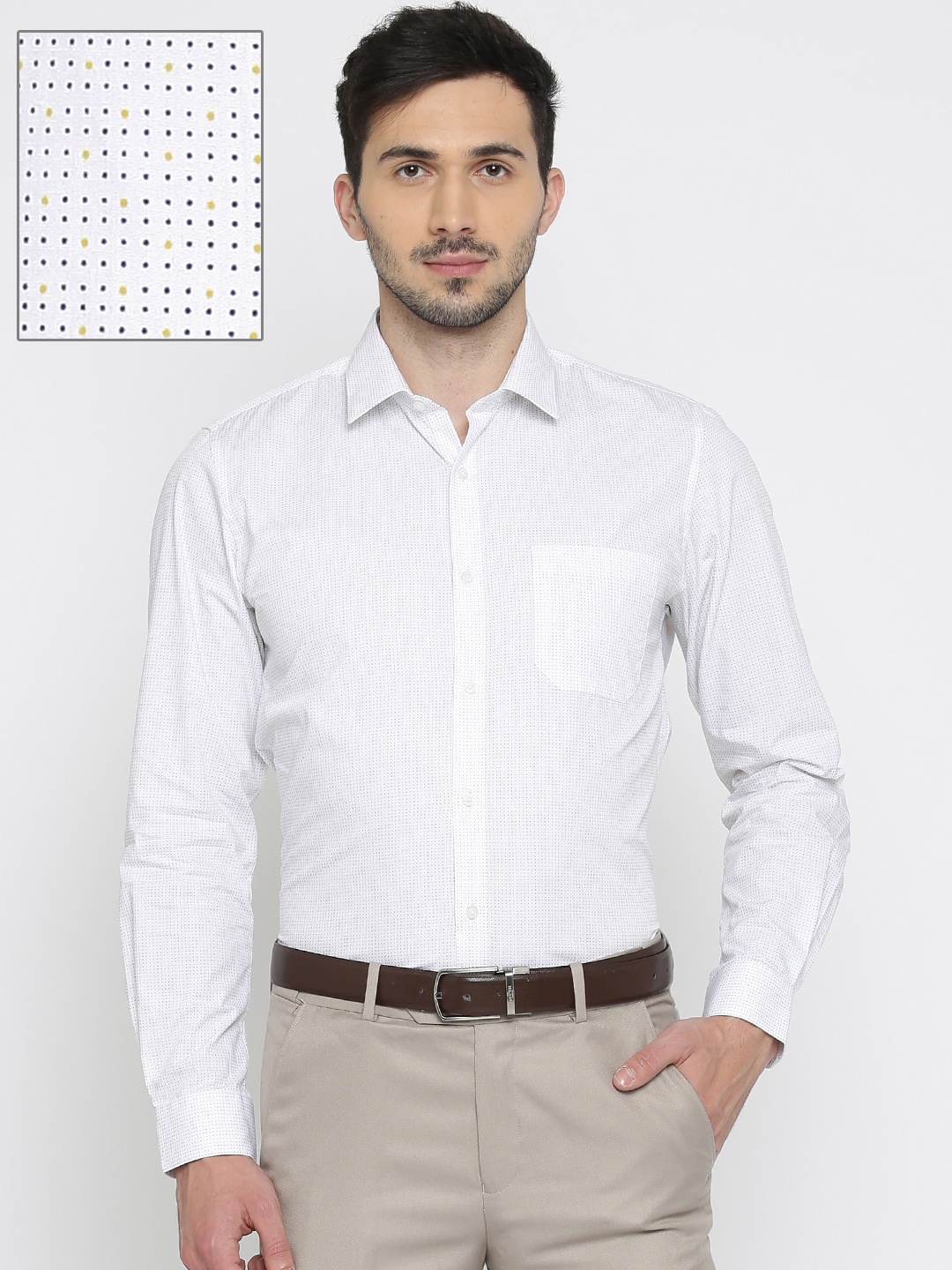 

Peter England Men White & Yellow Slim Fit Printed Formal Shirt