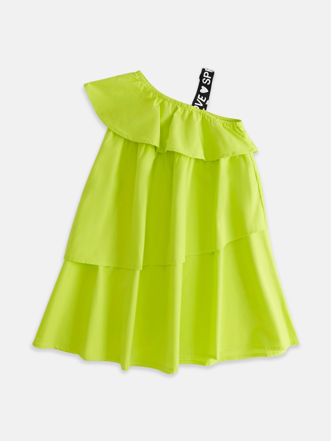

Pantaloons Junior Girls One Shoulder Layered A-Line Dress, Lime green