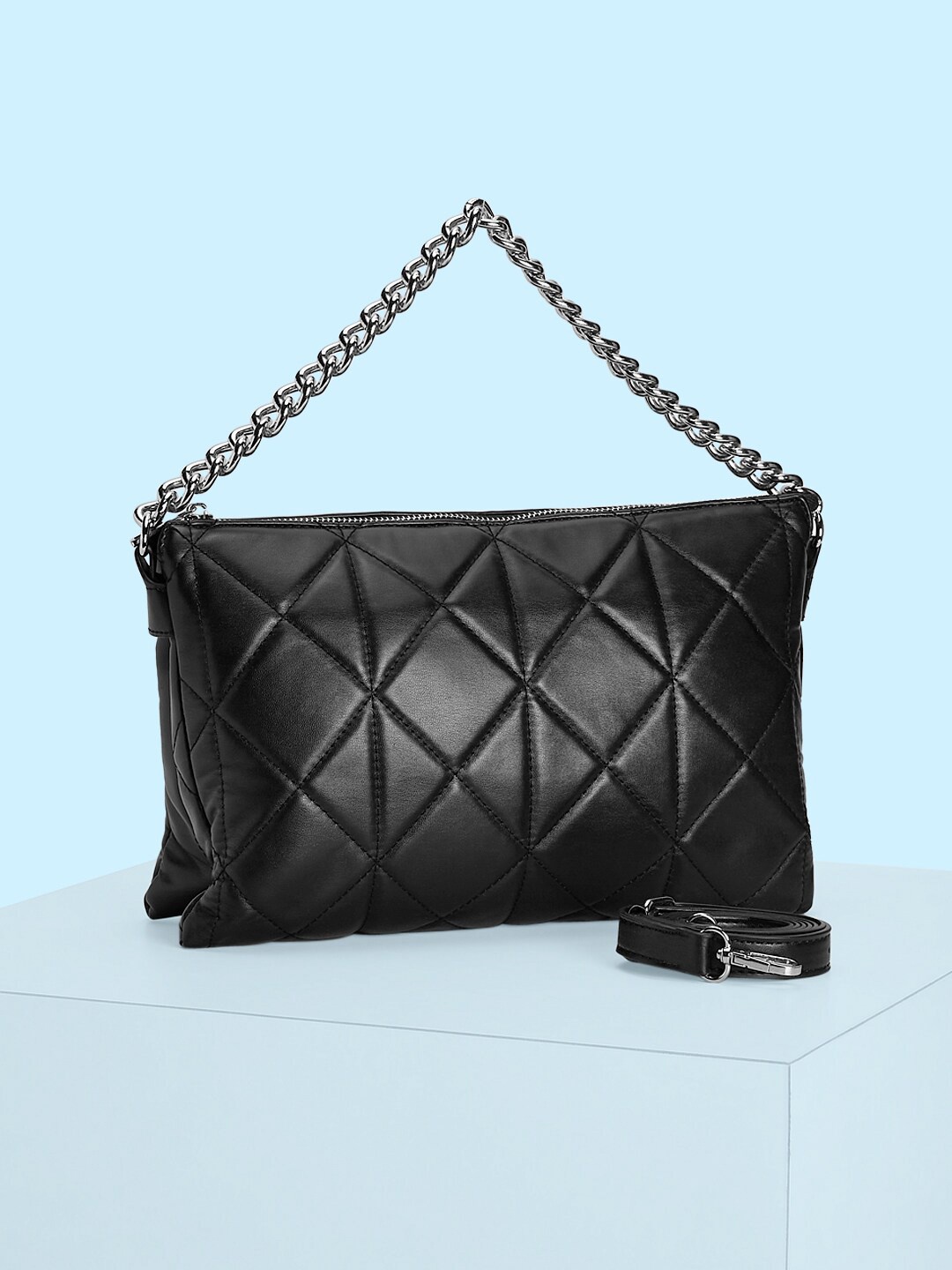 

Forever Glam by Pantaloons Textured PU Structured Handheld Bag with Quilted, Black