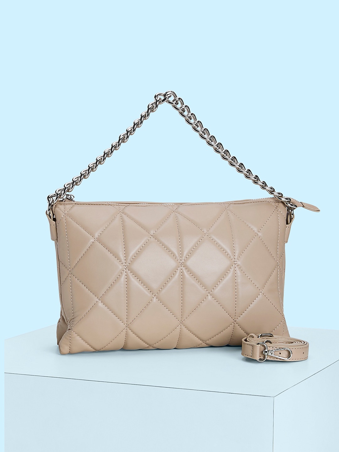 

Forever Glam by Pantaloons Textured PU Structured Handheld Bag with Quilted, Taupe