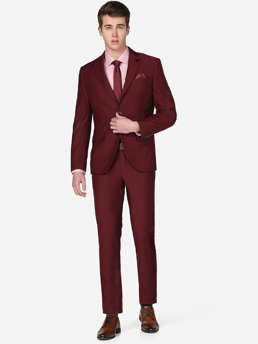

Blackberrys Men Single-Breasted Slim-Fit 2-Piece Formal Suit, Maroon