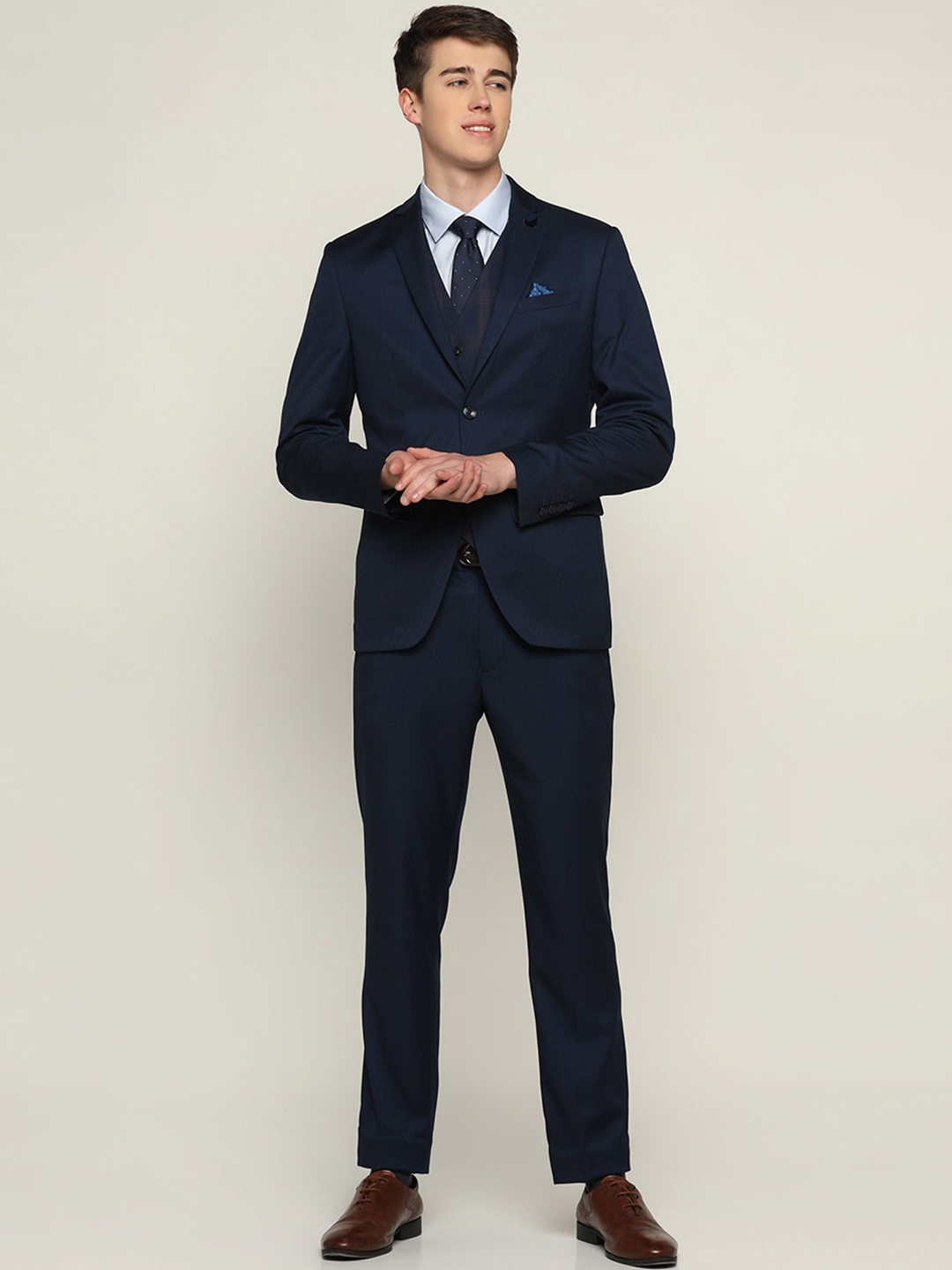 

Blackberrys Men Slim Fit Single-Breasted Three-Piece Formal Suit, Blue