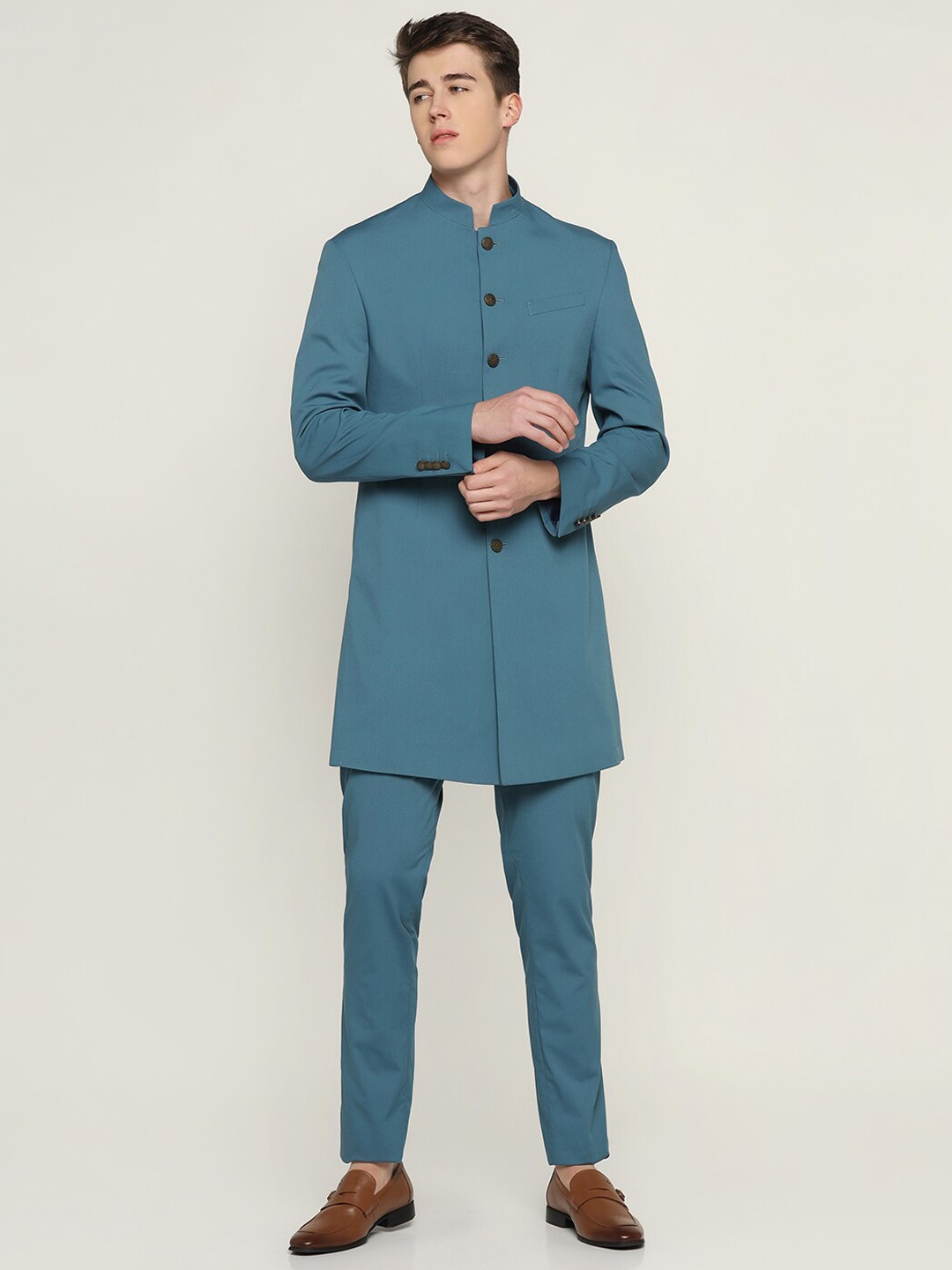 

Blackberrys Men 2-Pcs Textured Bandhgala Suit, Blue