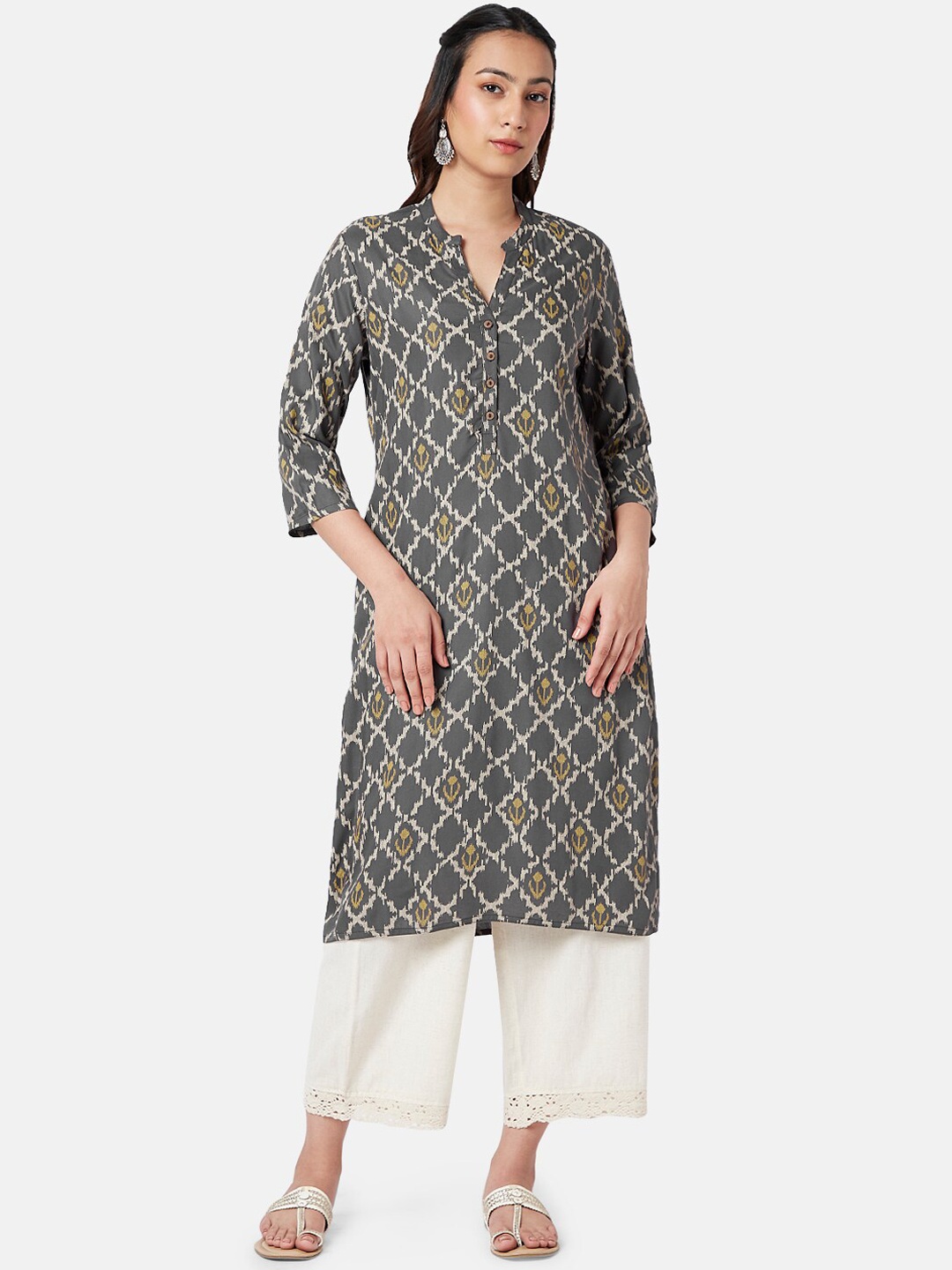 

RANGMANCH BY PANTALOONS Ethnic Motifs Printed Kurta, Charcoal