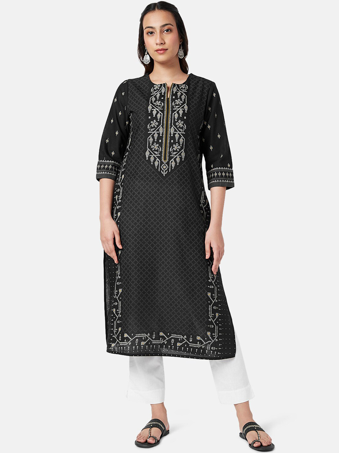 

RANGMANCH BY PANTALOONS Geometric Printed Kurta, Black
