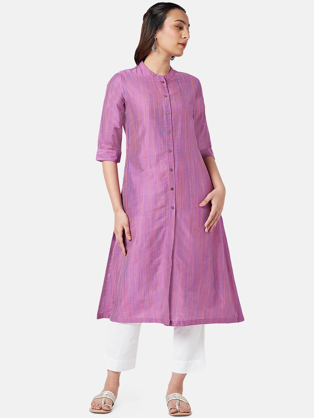 

RANGMANCH BY PANTALOONS Mandarin Collar A-Line Kurta, Purple