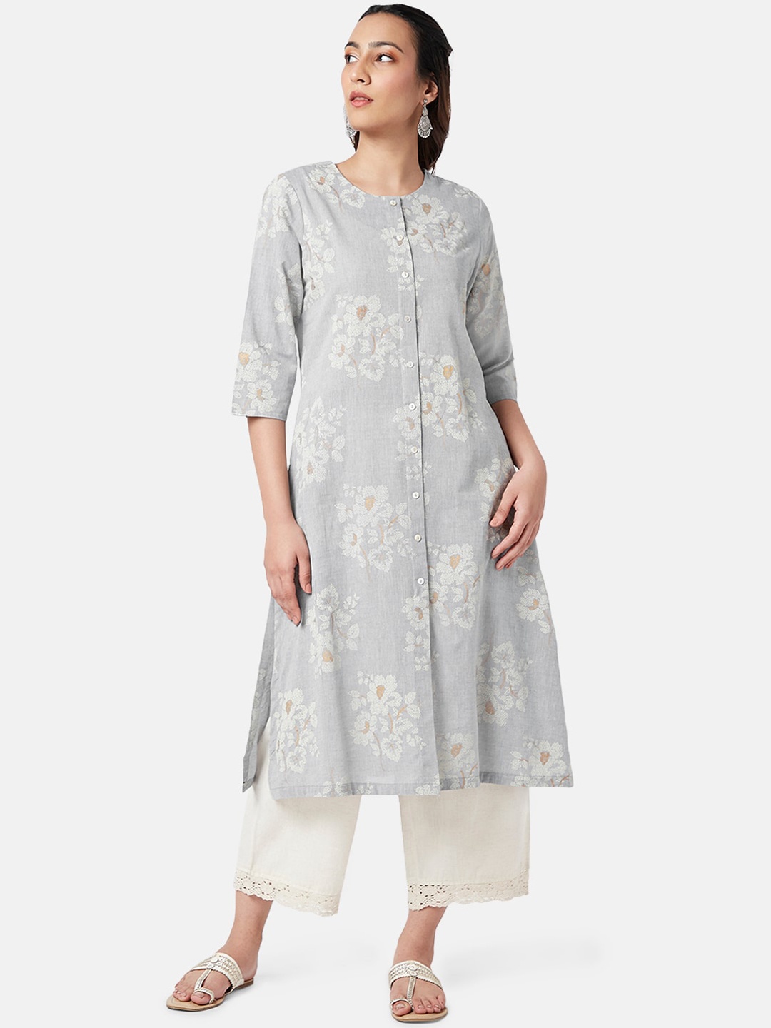 

RANGMANCH BY PANTALOONS Mandarin Collar A-Line Kurta, Grey