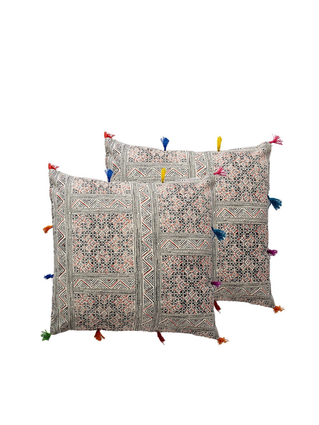 

Contrast Living Black & Red 2 Pieces Ethnic Motifs Printed Cotton Square Cushion Covers