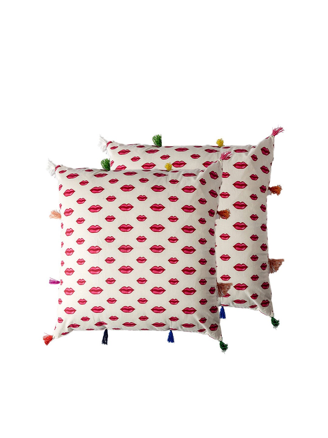 

Contrast Living White & Red 2 Pieces Printed Square Cotton Cushion Covers