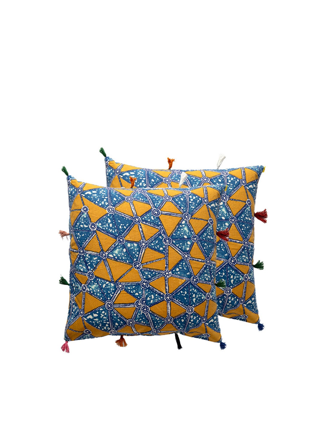 

Contrast Living Blue & Mustard 2 Pieces Geometric Cotton Square Cushion Covers