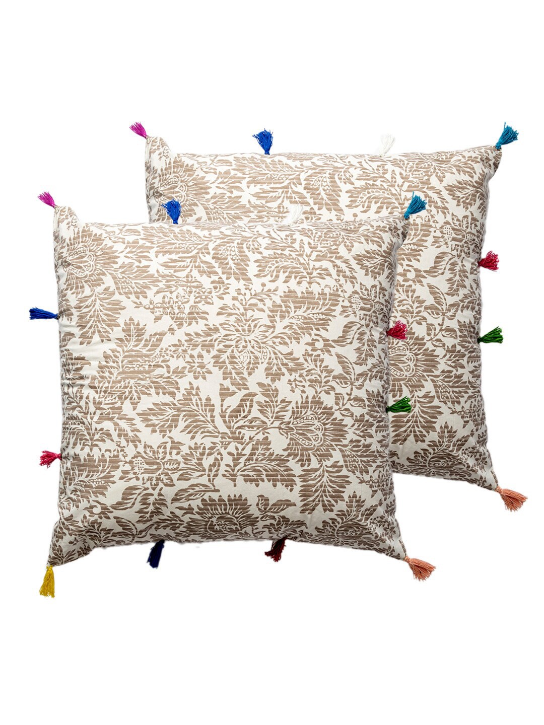 

Contrast Living Brown & White 2 Pieces Floral Cotton Square Cushion Covers