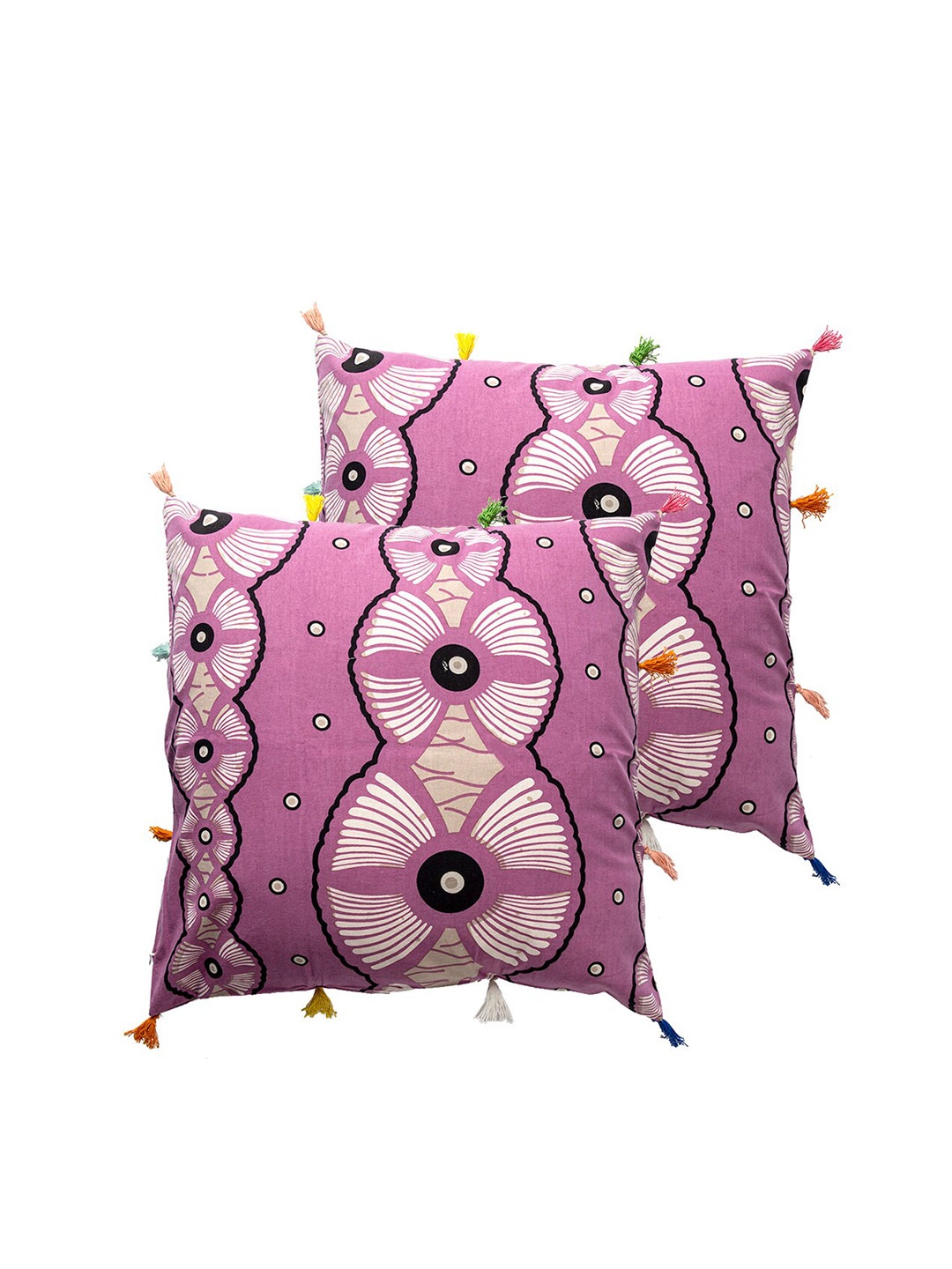

Contrast Living Pink & White 2 Pieces Ethnic Motifs Cotton Square Cushion Covers