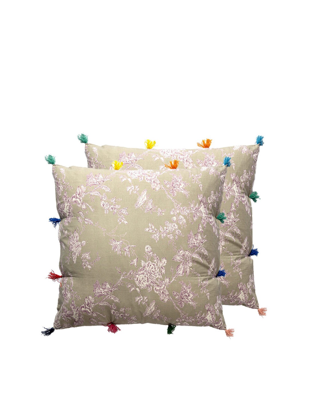 

Contrast Living Brown & White 2 Pieces Floral Square Cotton Cushion Covers