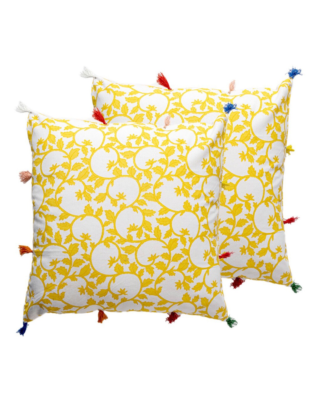 

Contrast Living Yellow & White 2 Pieces Floral Cotton Square Cushion Covers