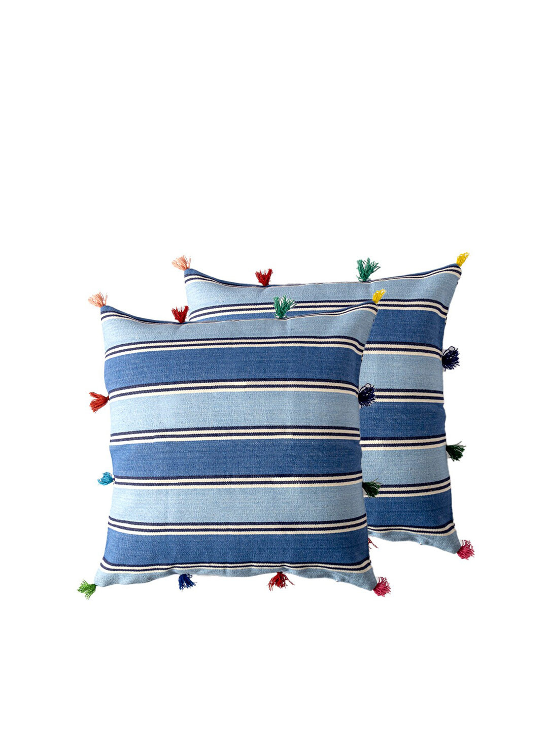 

Contrast Living Blue & White 2 Pieces Striped Cotton Square Cushion Covers