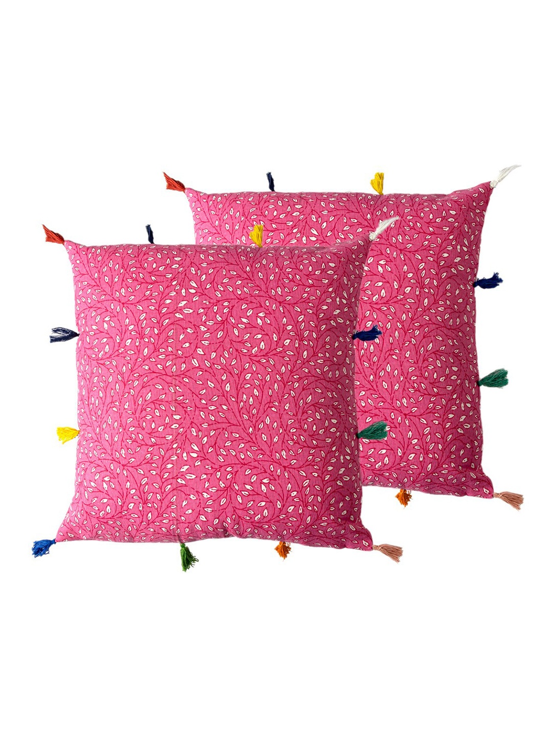 

Contrast Living Pink & White 2 Pieces Floral Cotton Square Cushion Covers