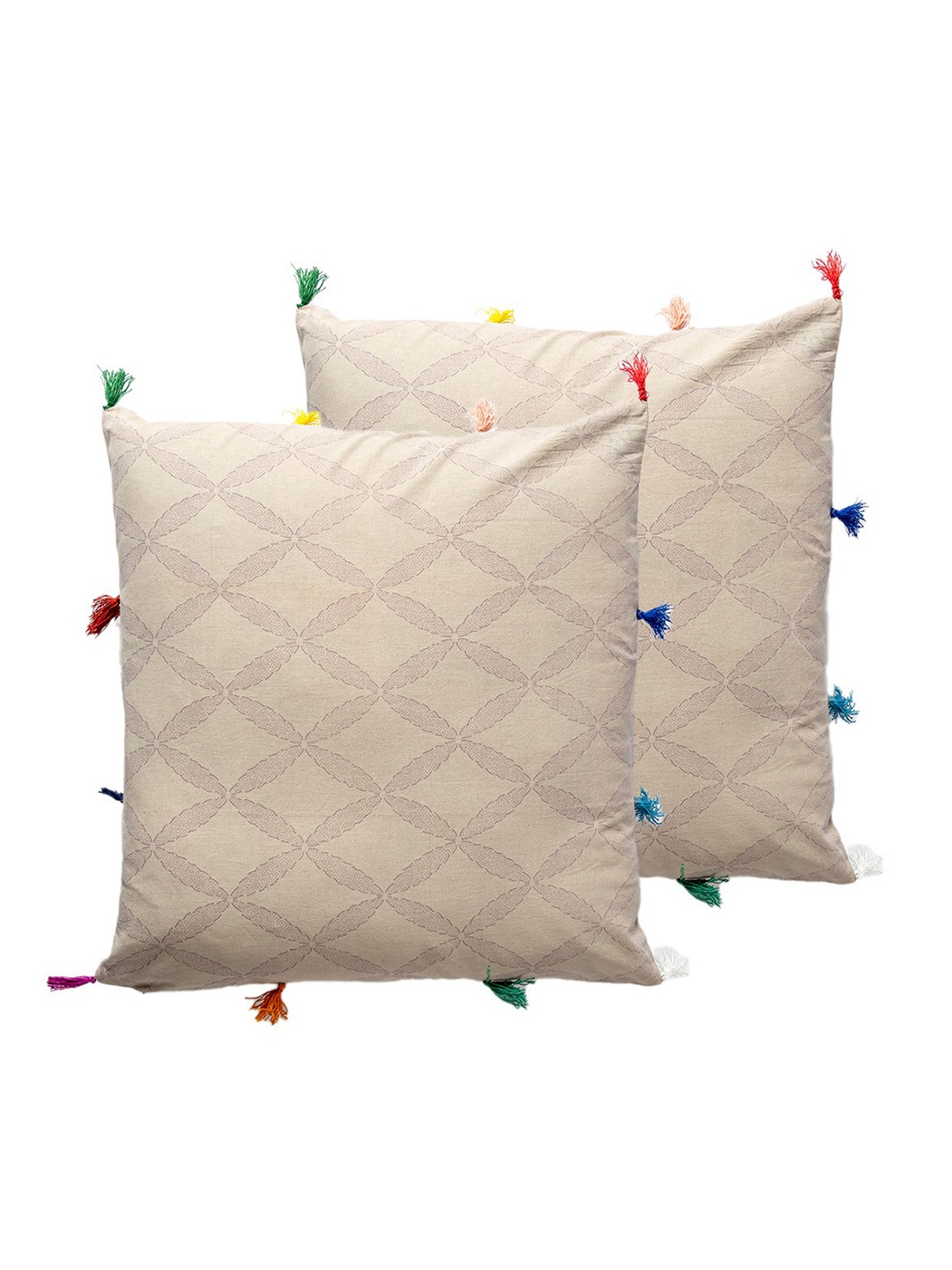 

Contrast Living Beige & Blue 2 Pieces Geometric Cotton Square Cushion Covers