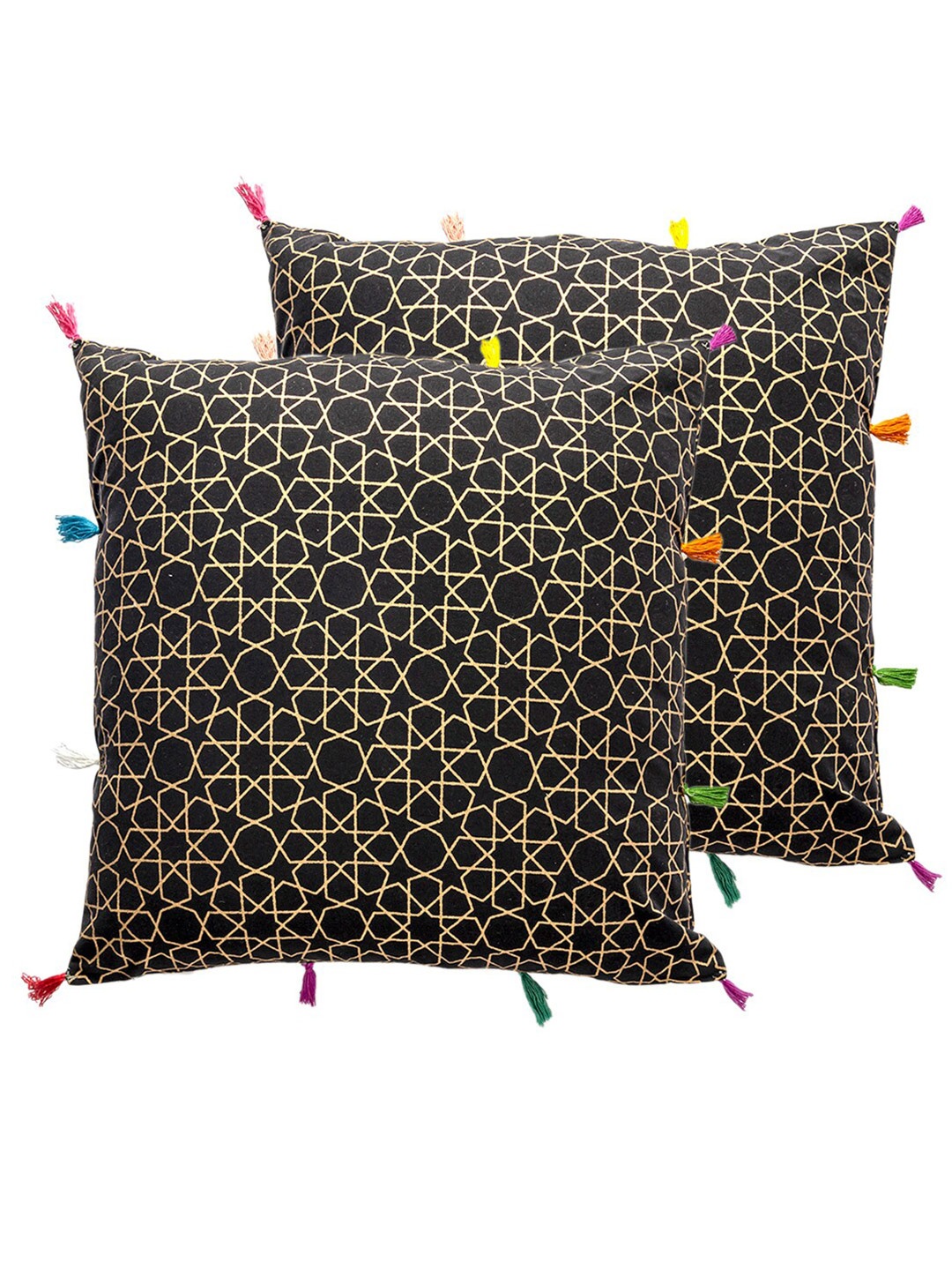 

Contrast Living Black & Brown 2 Pieces Geometric Square Cotton Cushion Covers