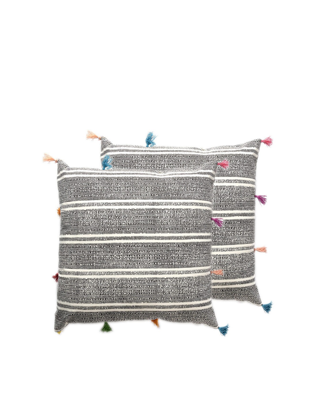 

Contrast Living Black & White 2 Pieces Striped Cotton Square Cushion Covers