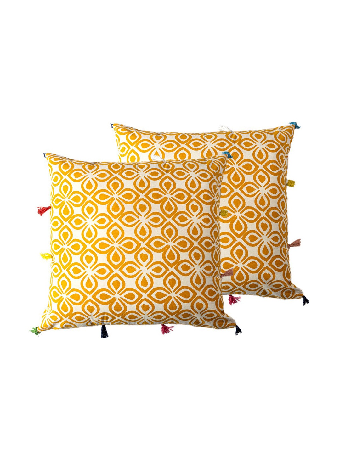

Contrast Living Yellow & White 2 Pieces Ethnic Motifs Cotton Square Cushion Covers