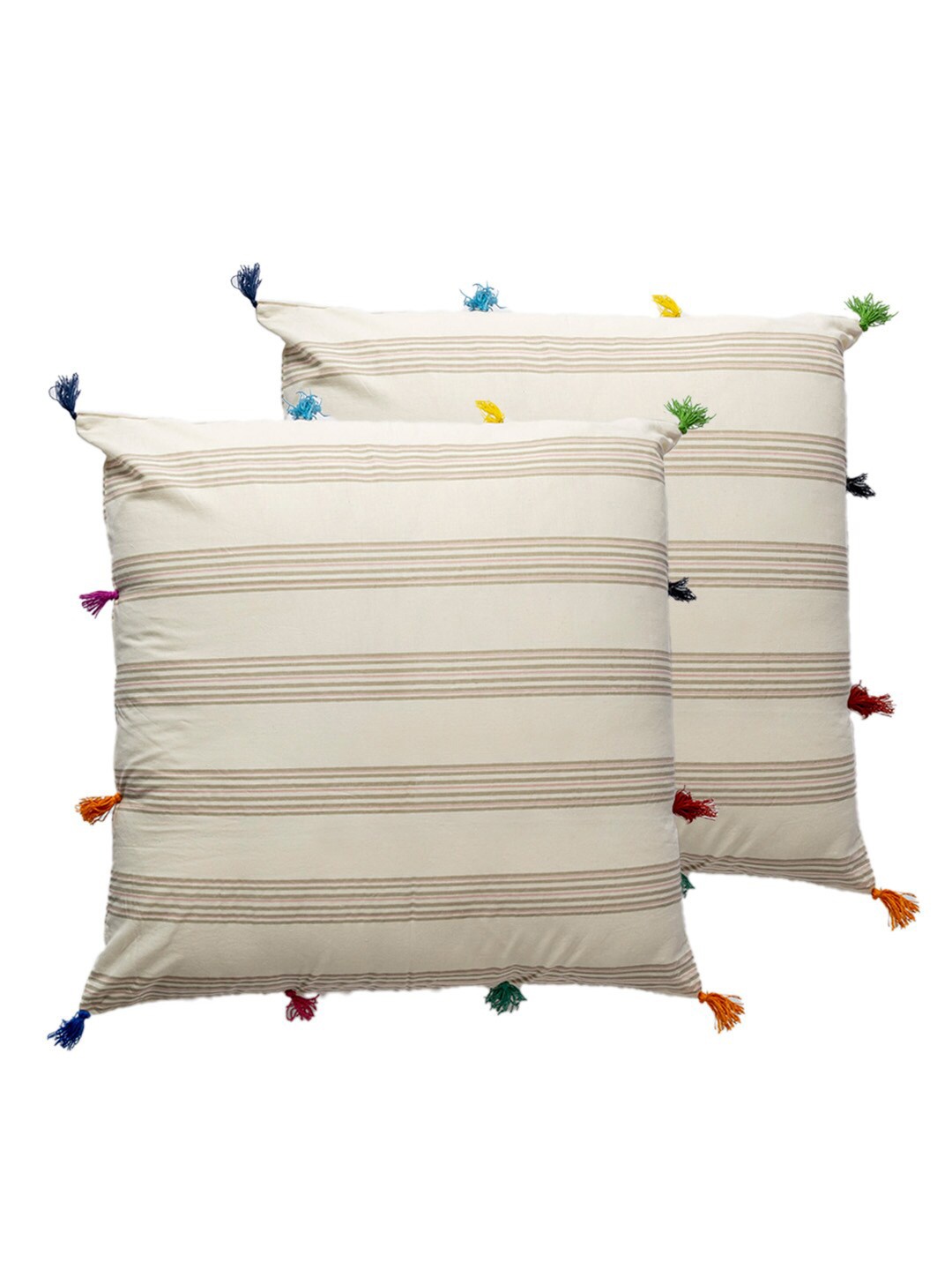 

Contrast Living Beige 2 Pieces Striped Cotton Square Cushion Covers