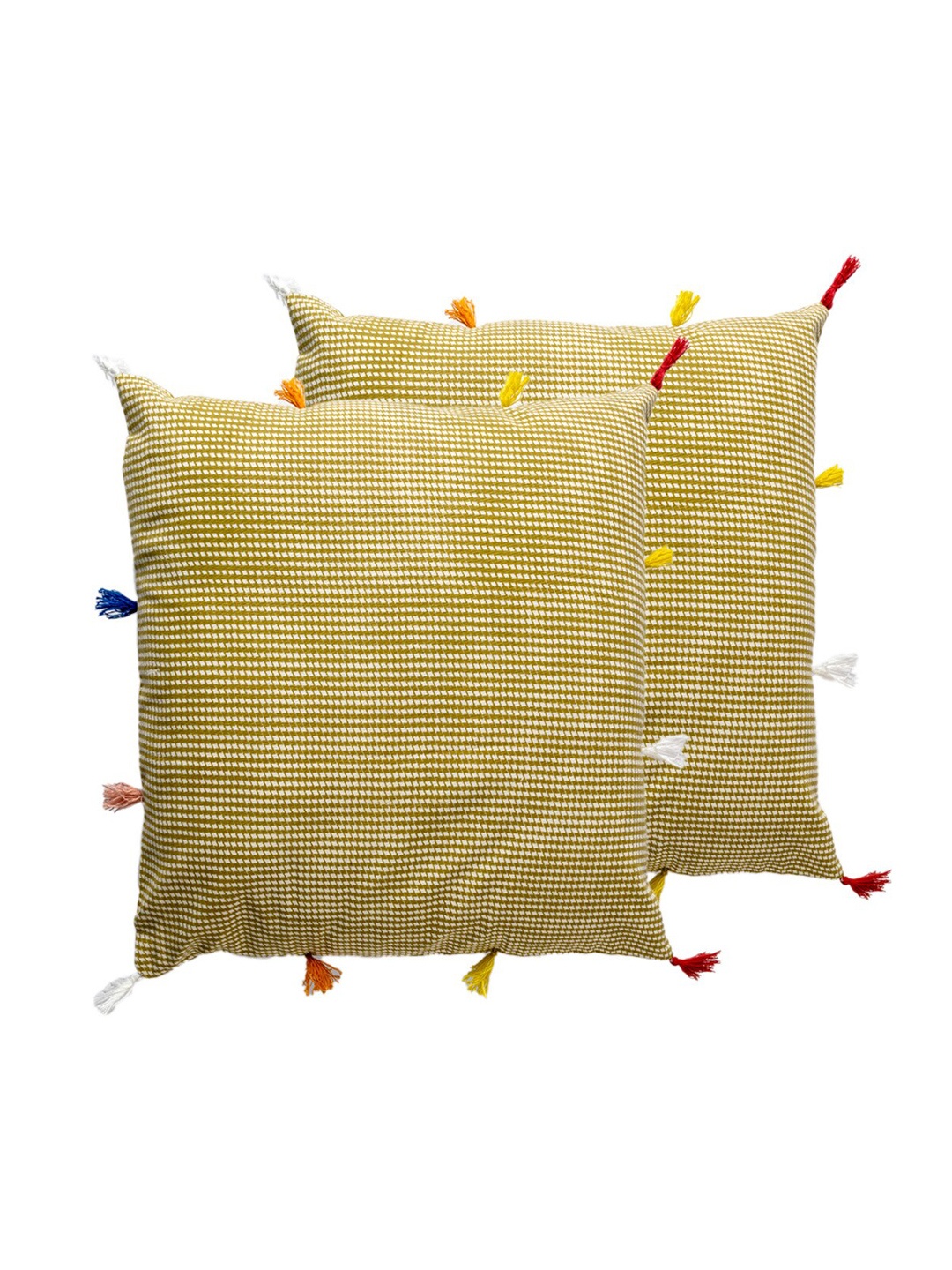 

Contrast Living Mustard & White 2 Pieces Geometric Cotton Square Cushion Covers