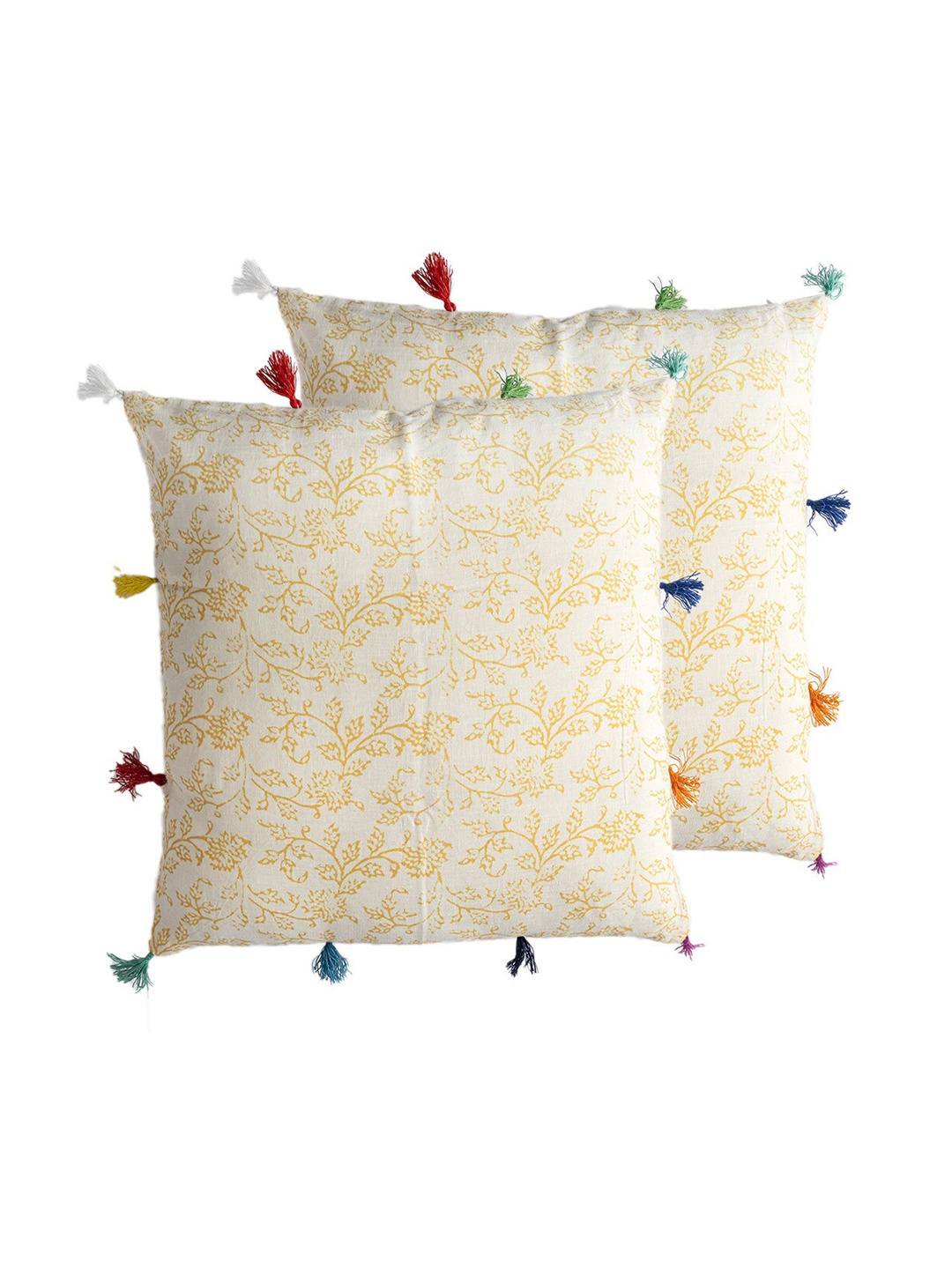 

Contrast Living Yellow & Beige 2 Pieces Floral Linen Square Cushion Covers