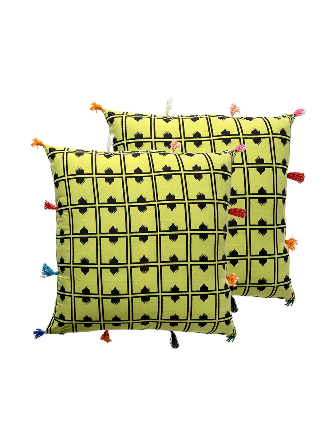 

Contrast Living Yellow & Black 2 Pieces Geometric Cotton Square Cushion Covers