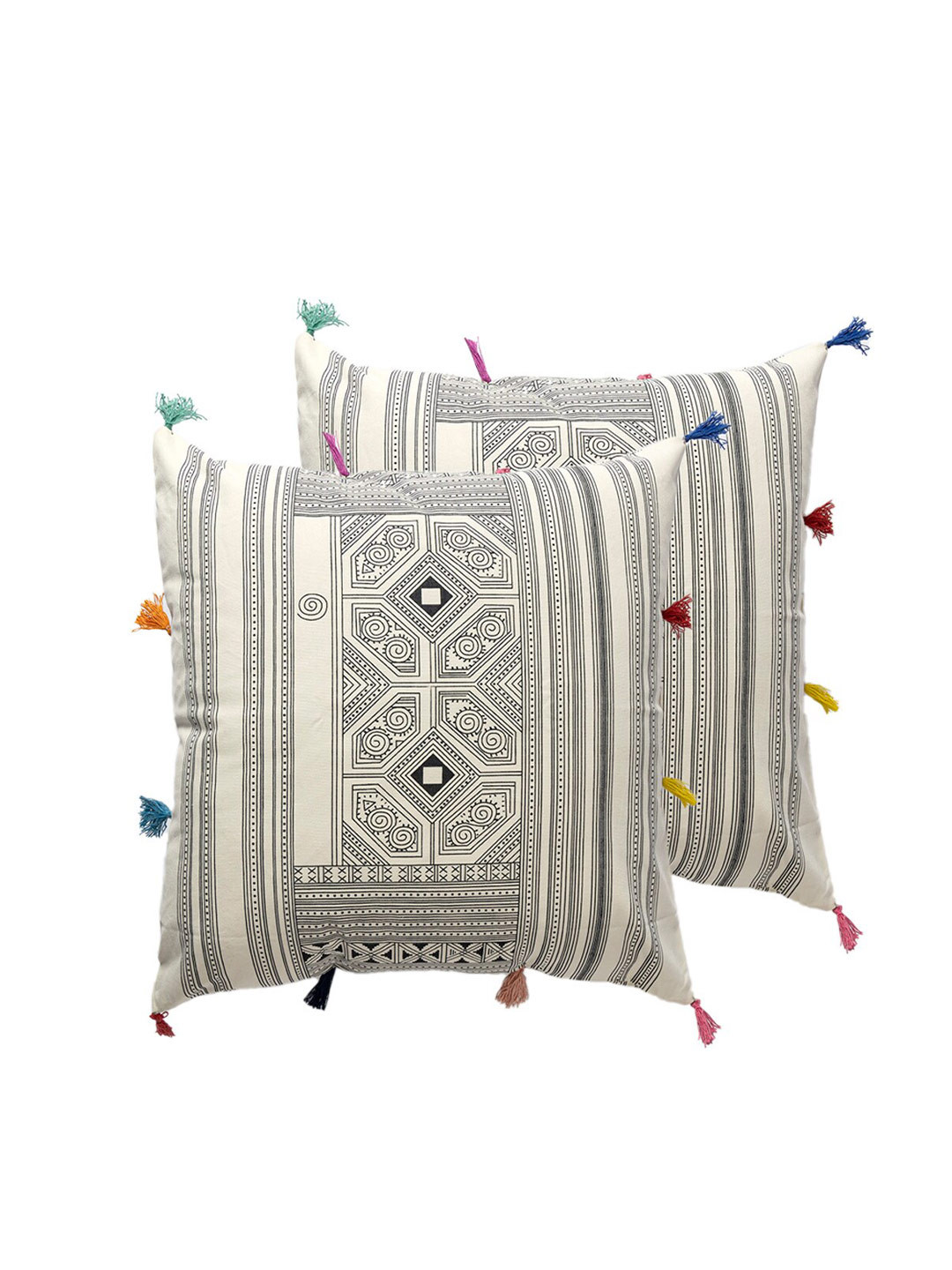 

Contrast Living Black & Cream-Coloured 2 Pieces Ethnic Motifs Square Cotton Cushion Covers