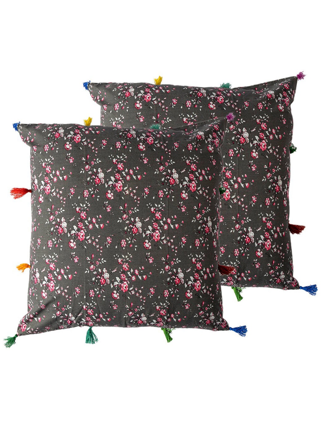 

Contrast Living Black & Pink 2 Pieces Floral Cotton Square Cushion Covers