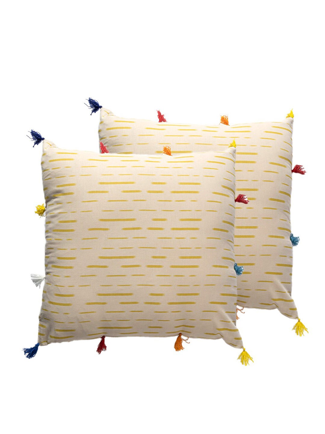 

Contrast Living Beige & Yellow 2 Pieces Abstract Square Cotton Cushion Covers