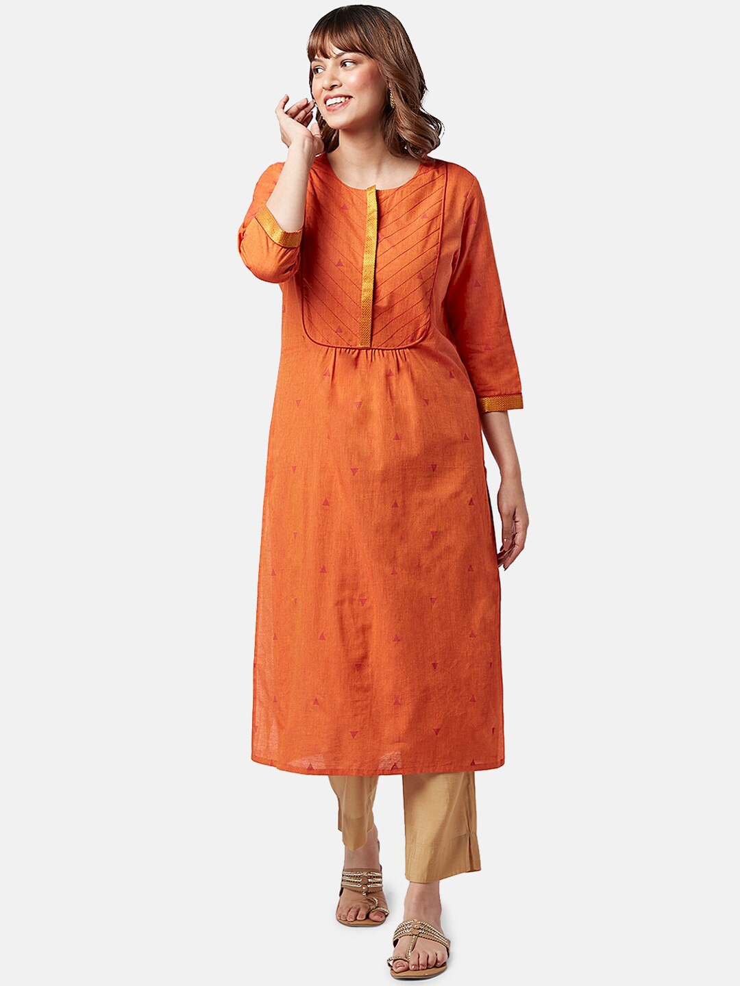 

YU by Pantaloons Geometric Printed Pure Cotton Kurta, Orange
